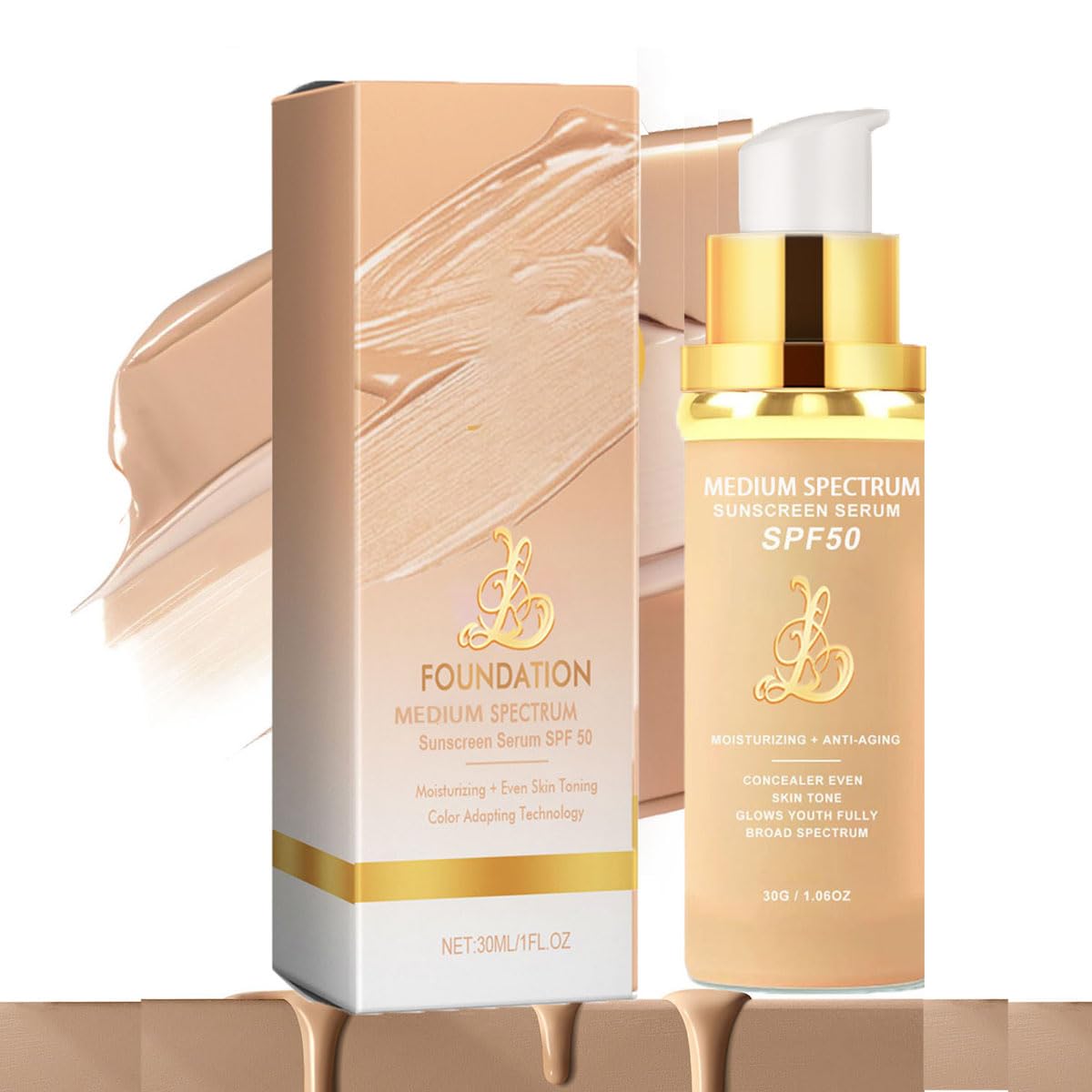 Narvokey 4-in-1 foundation light to medium spectrum swatches for seamless shade matching.