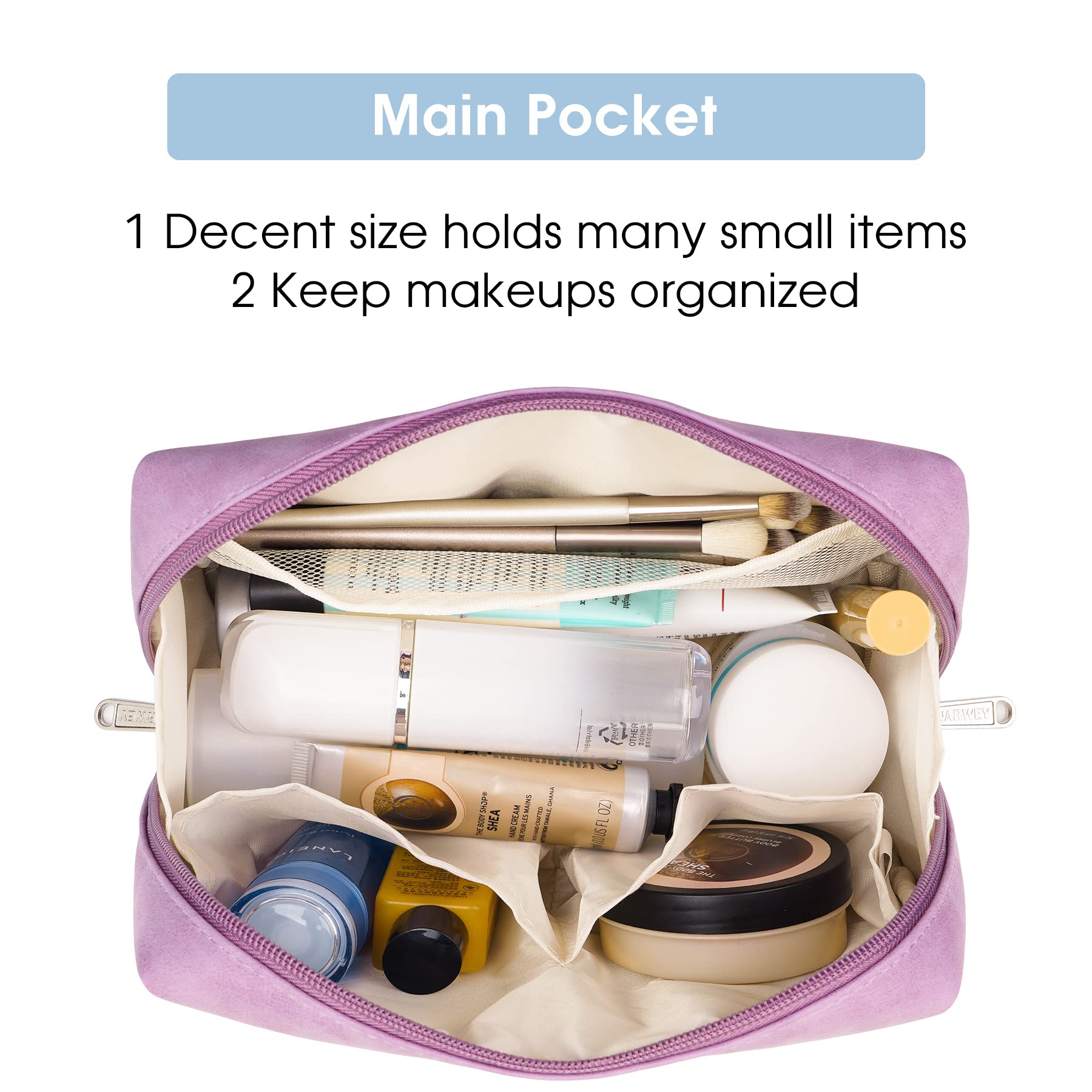 Narwey large bag with double zippers for secure, smooth access to cosmetics