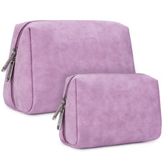 Narwey 2-pack vegan leather makeup bags with large purple design for organized travel