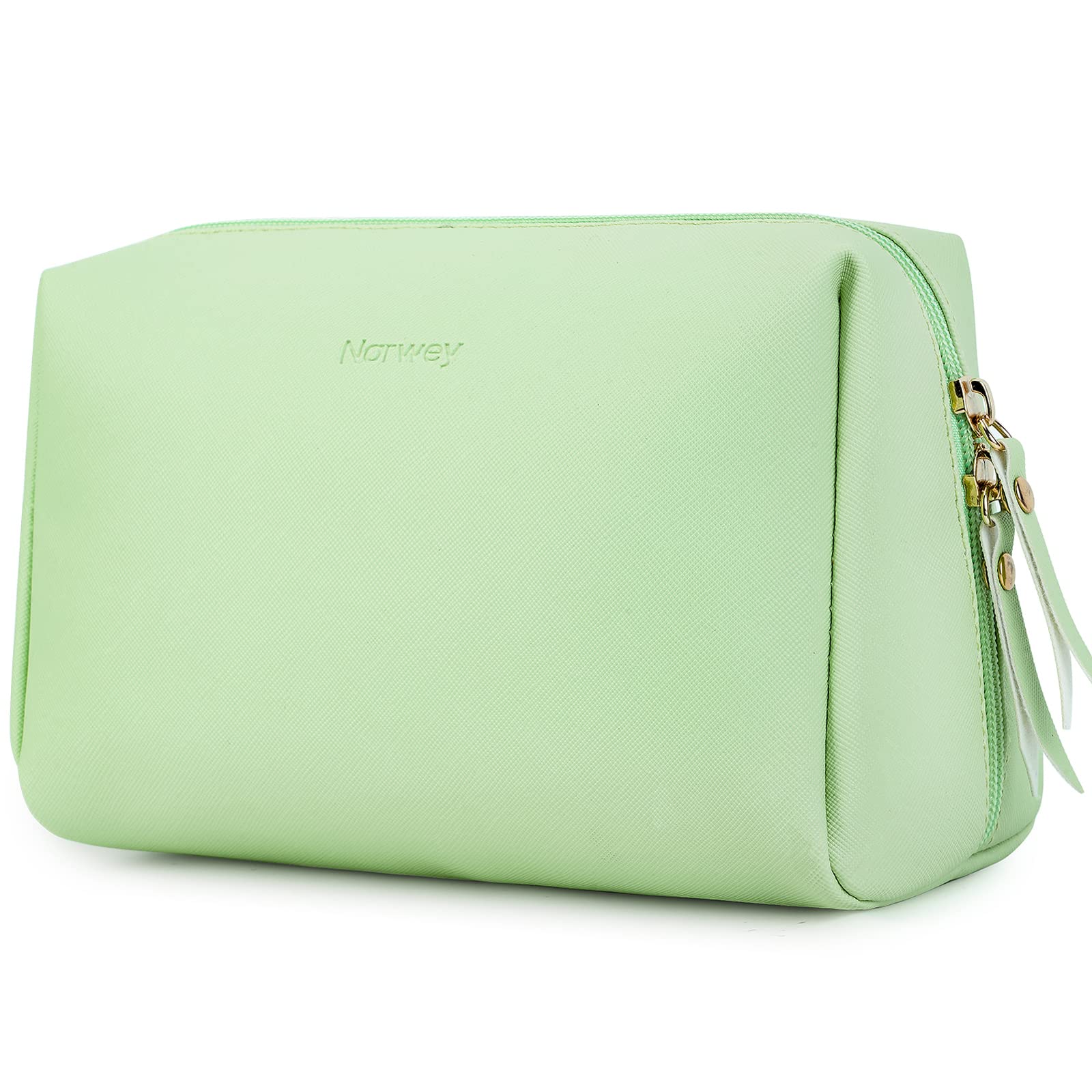 Narwey large green makeup bag front view for organized travel storage.