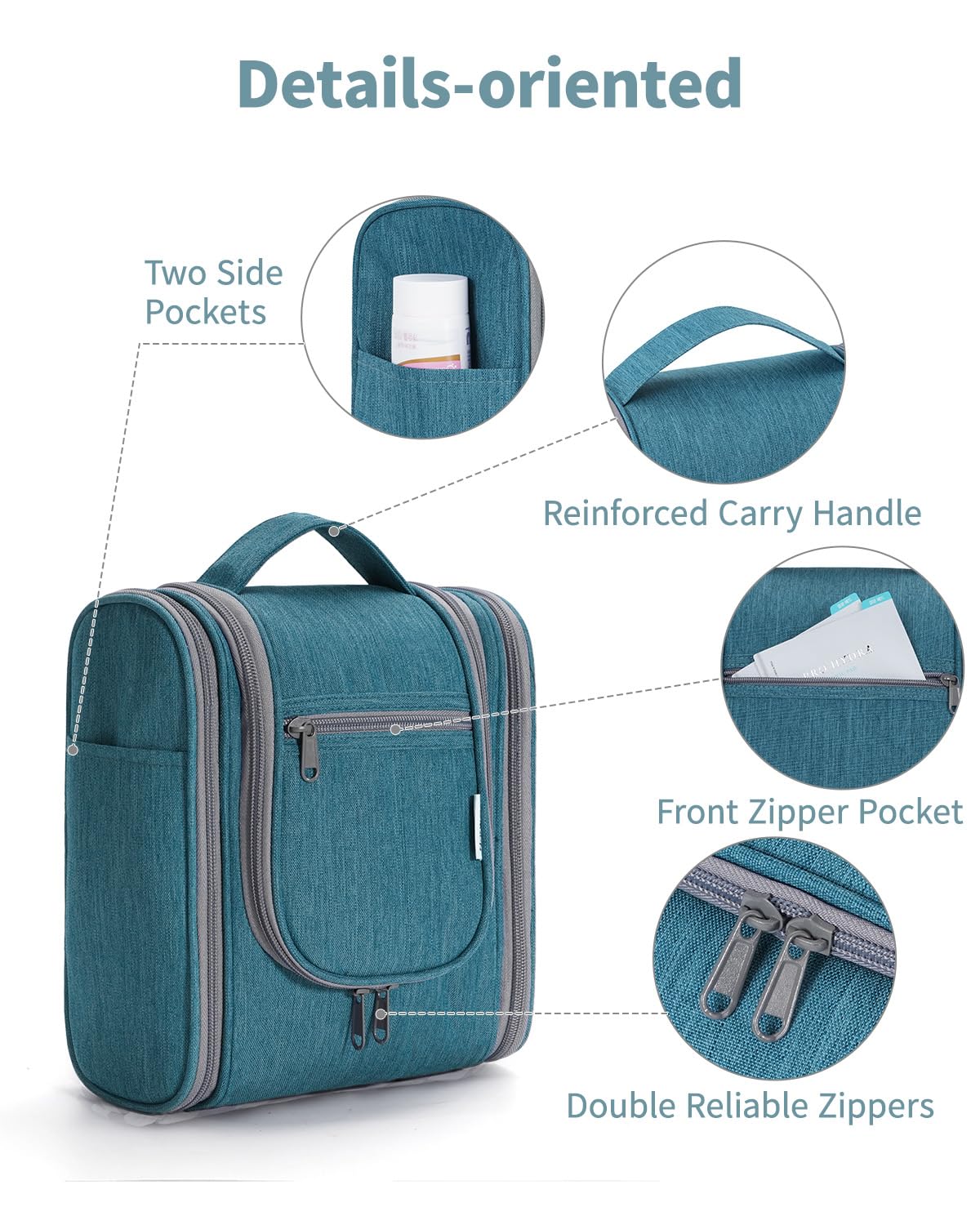 Narwey teal built-in metal hook for hanging in bathrooms or lockers