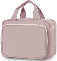 Narwey travel toiletry bag in dusty rose showing spacious interior for full-size essentials