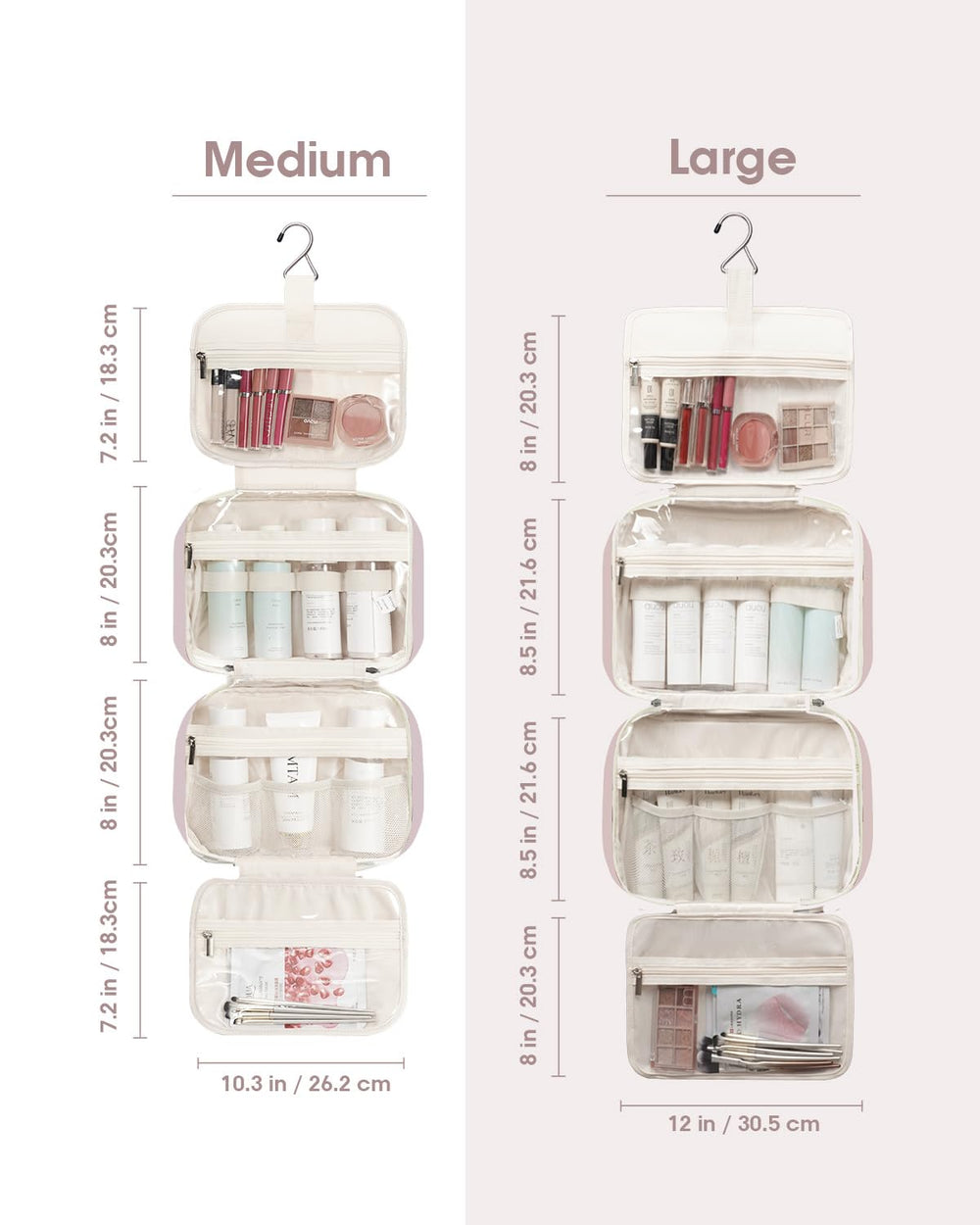 Narwey bag features a sturdy hanging hook for easy access in bathrooms or hotels