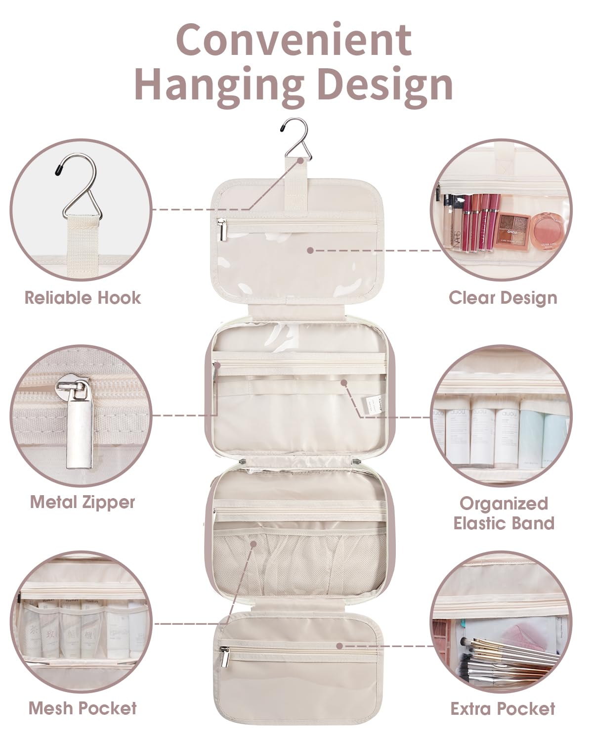 Compact yet roomy Narwey large design fits shampoo, conditioner, toothpaste, and makeup