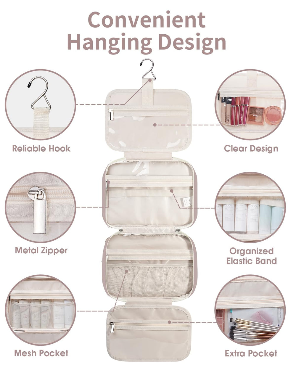 Compact yet roomy Narwey large design fits shampoo, conditioner, toothpaste, and makeup