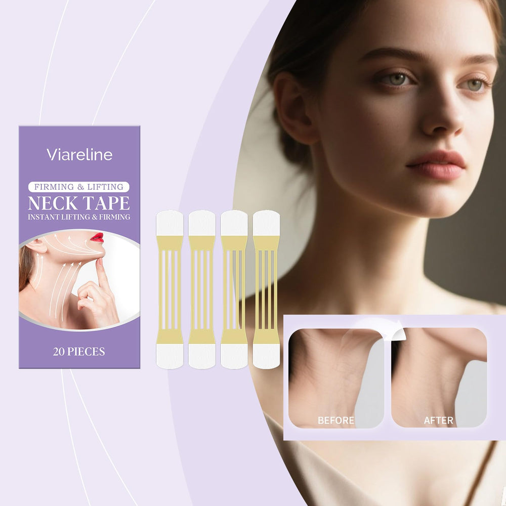 Nascence neck lift tape application shows quick, makeup-free lift