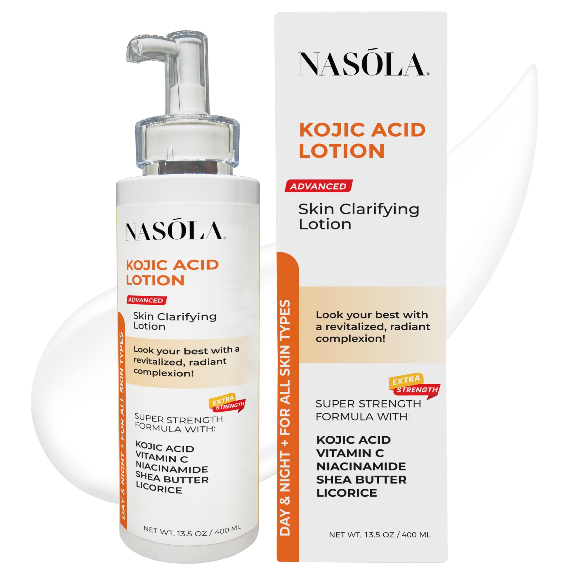 Nasola Kojic Acid Lotion bottle highlights natural ingredients for radiant skin