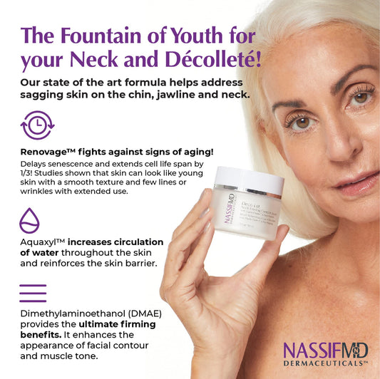 NassifMD Deco-Lift serum being applied with upward massage for neck contouring