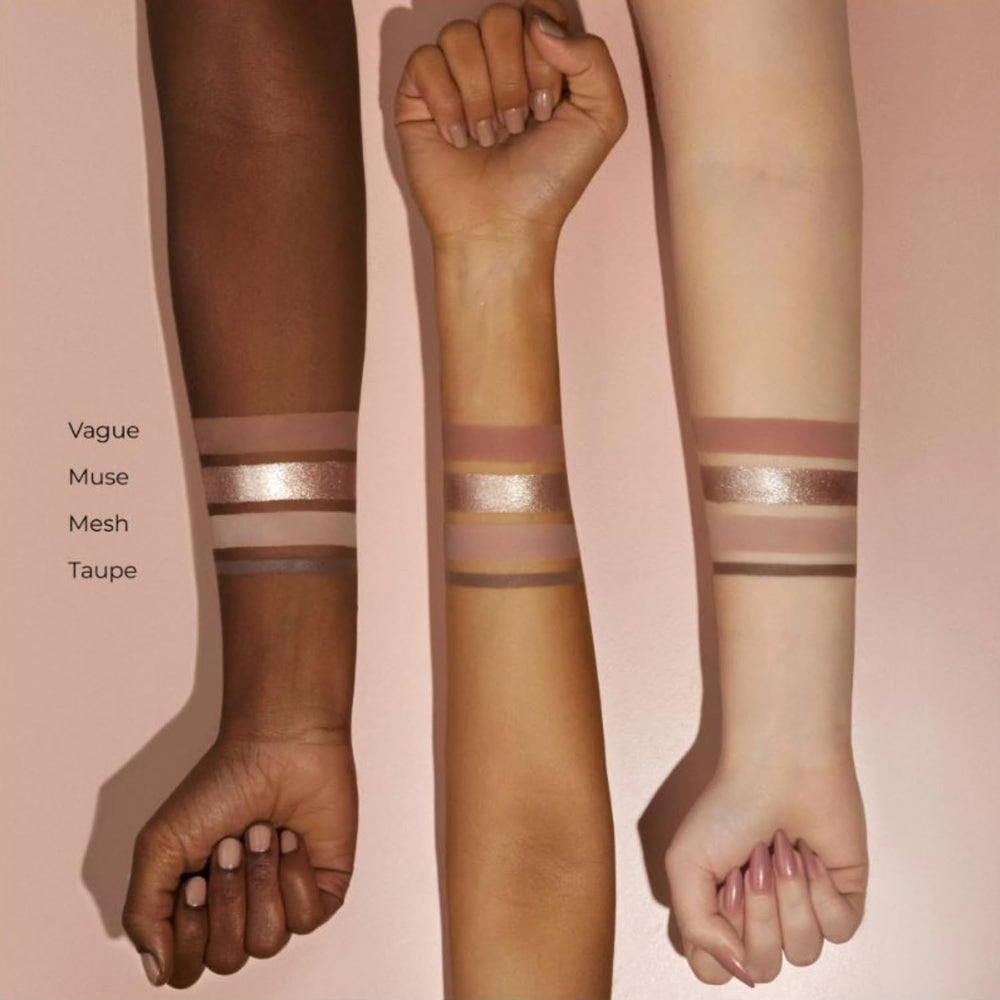 Natasha Denona Baby I Need A Nude Kit palette swatches Muse, Vague, Mesh for versatile nude looks.