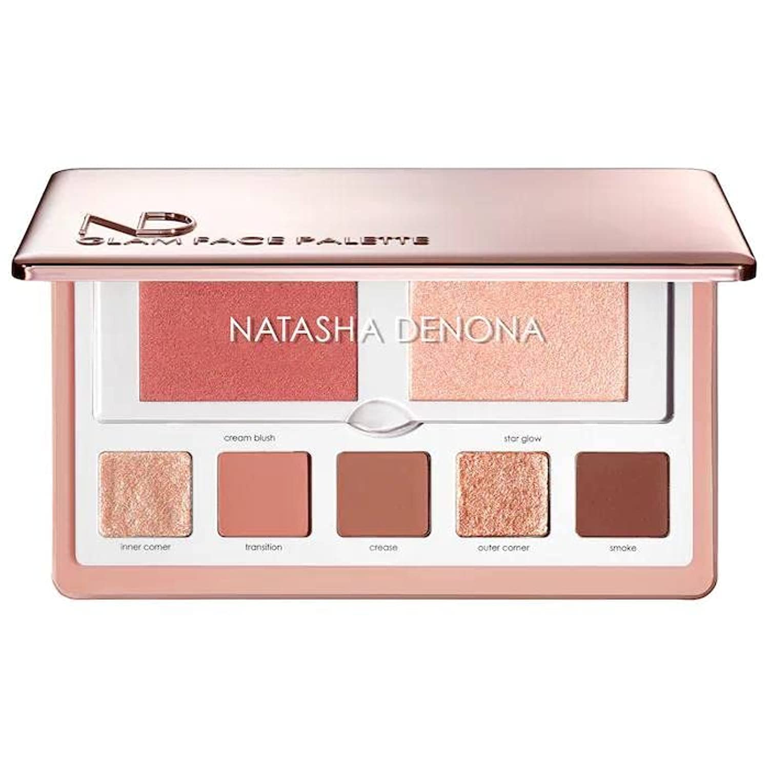 Natasha Denona Glam Face Palette Light compact with neutral shadows and highlighters for everyday glow