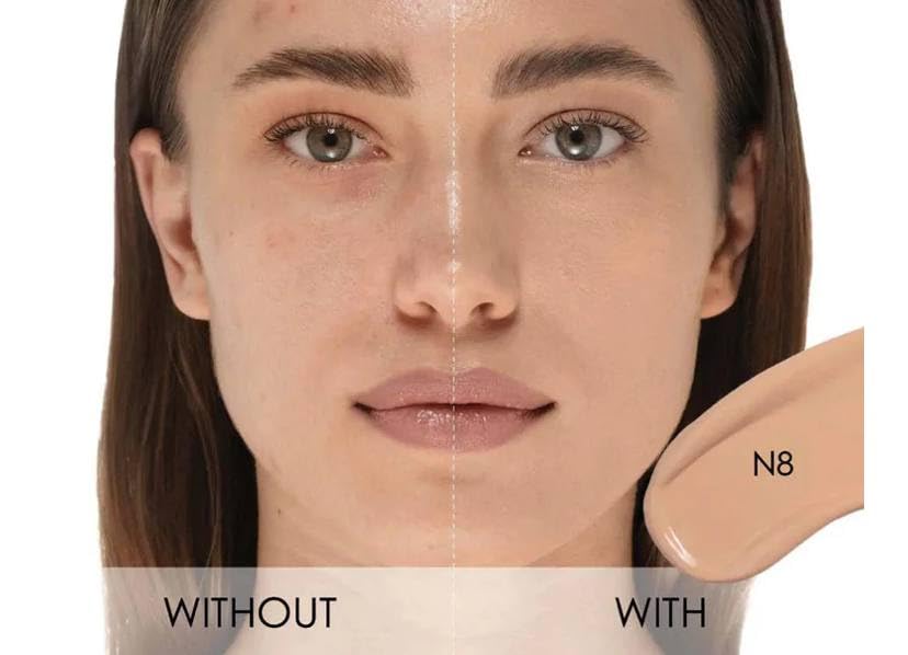 Natasha Denona HY-Glam Concealer N8 under-eye swatch highlighting brightness