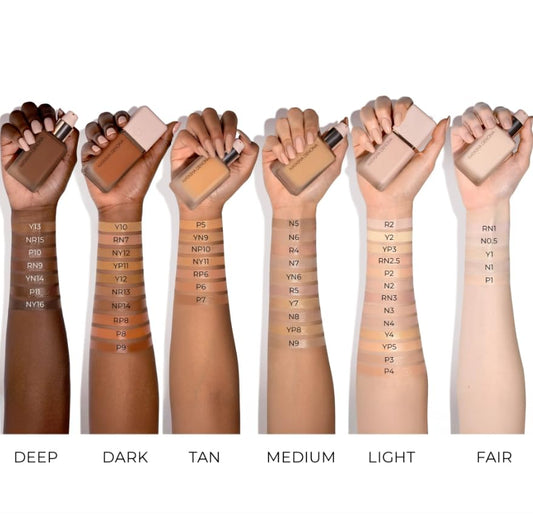 Natasha Denona HY-GLAM Foundation R5 swatch on skin for balanced hydration.