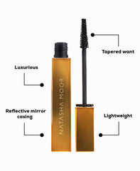 Natasha Moor Moor Power Mascara water-resistant coating supports all-day wear.