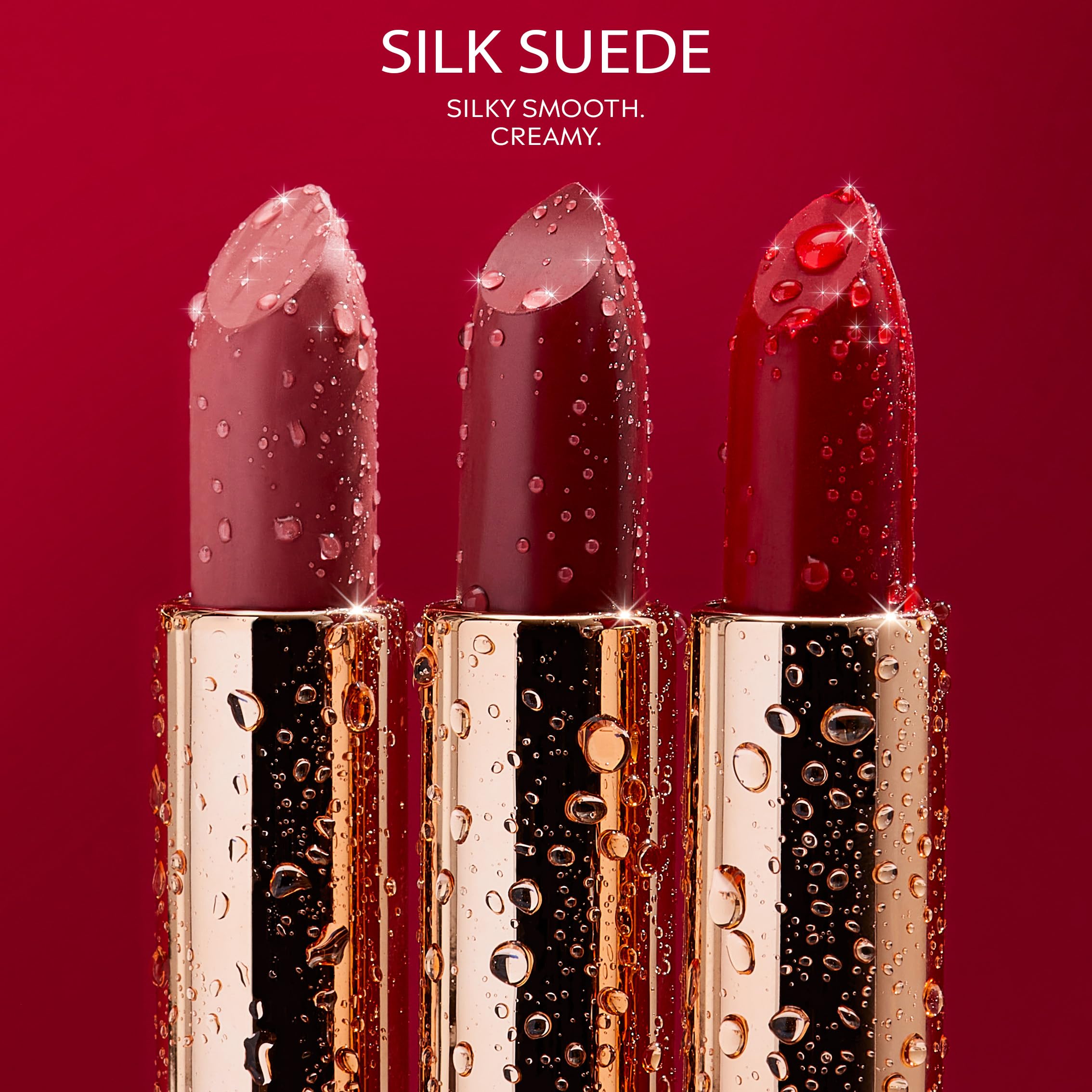 Precision bullet tip helps define lips with Natasha Moor Silk Suede lipstick.