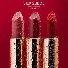 Precision bullet tip helps define lips with Natasha Moor Silk Suede lipstick.