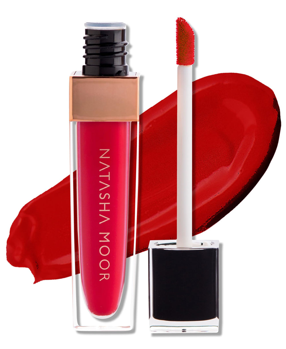 Natasha Moor Storm Molten Matte Lipstick bottle highlights long-lasting color
