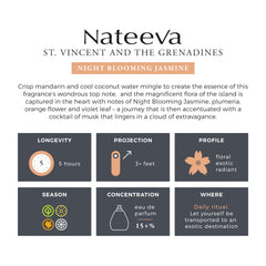 Nateeva St. Vincent Night Blooming Jasmine suits day-to-evening wear with tropical vibe.