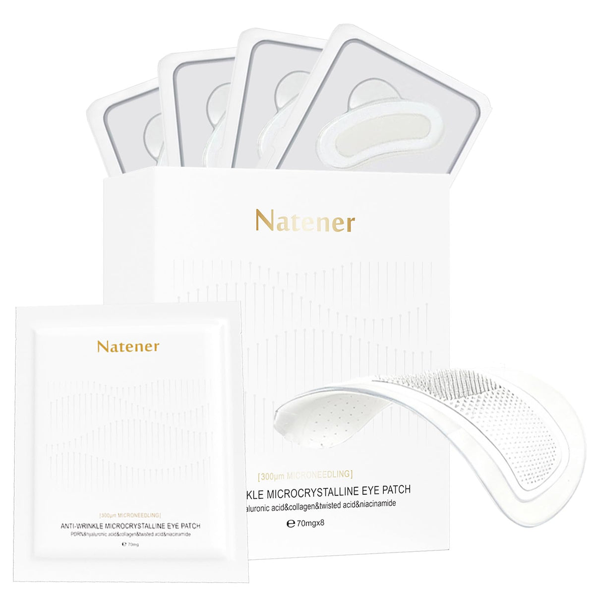 Natener PDRN eye patches applied under the eyes for soothing care