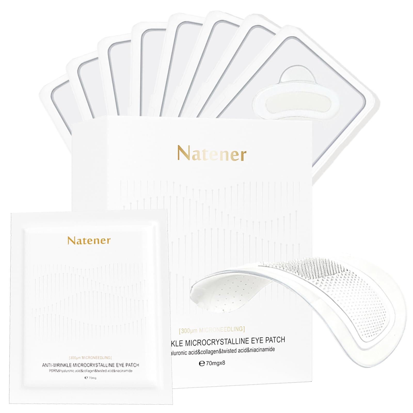 Natener PDRN micro eye patches close-up on skin for precise adhesion.