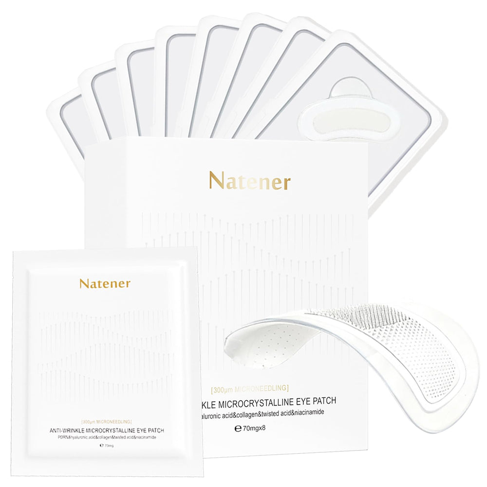 Natener PDRN micro eye patches close-up on skin for precise adhesion.