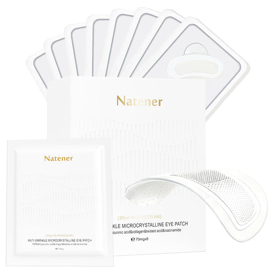 Natener PDRN micro eye patches close-up on skin for precise adhesion.