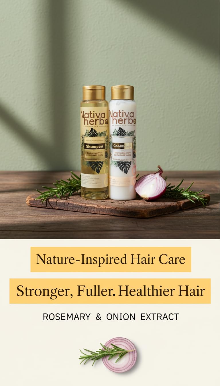 Shampoo pump bottle from Nativa Herbal for easy daily use.
