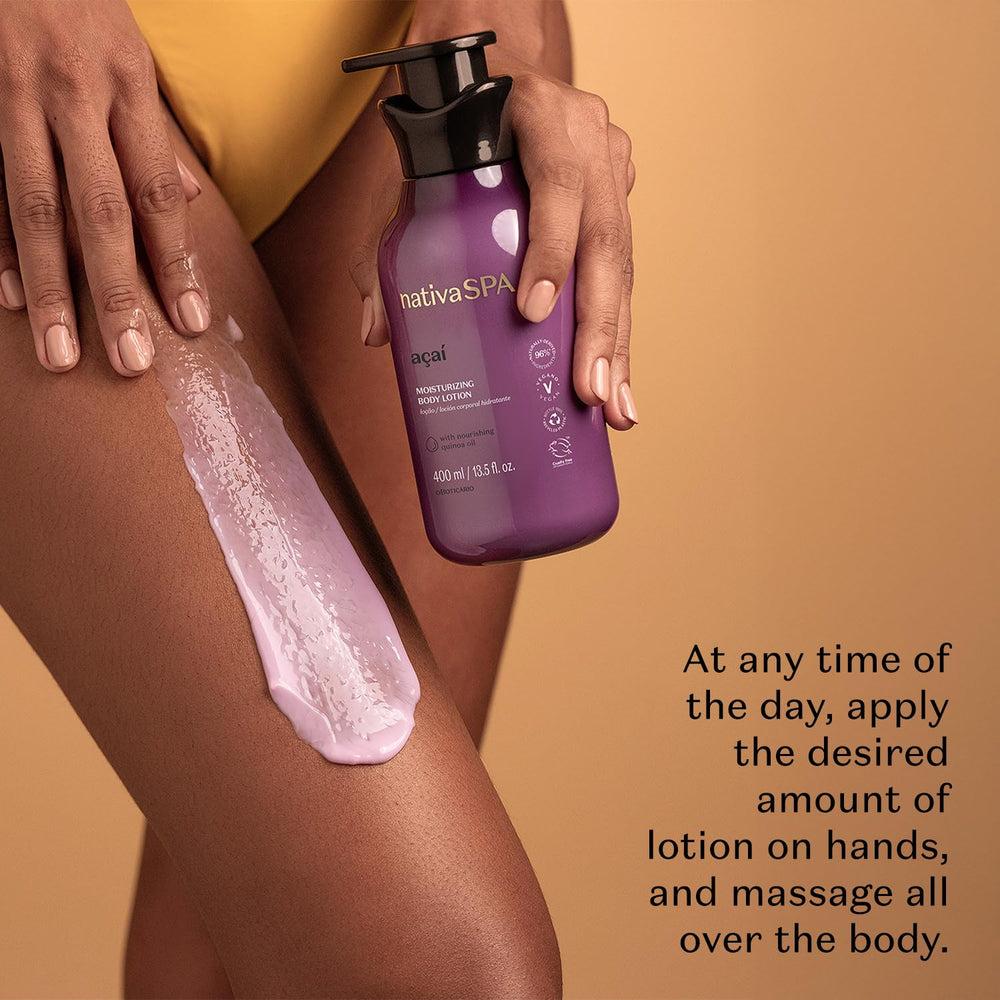 Nativa Spa Acai lotion with fragrance microcapsules releasing scent gradually.
