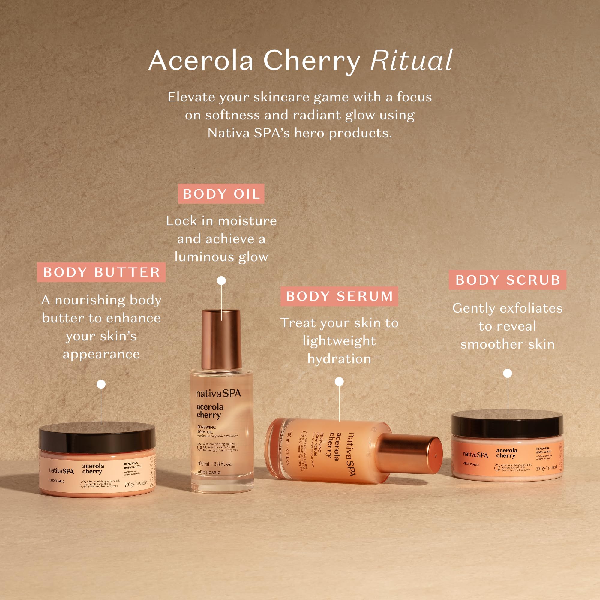 NATIVA SPA Acerola Cherry Renewing Body Oil packaging emphasizes eco-friendly formula.