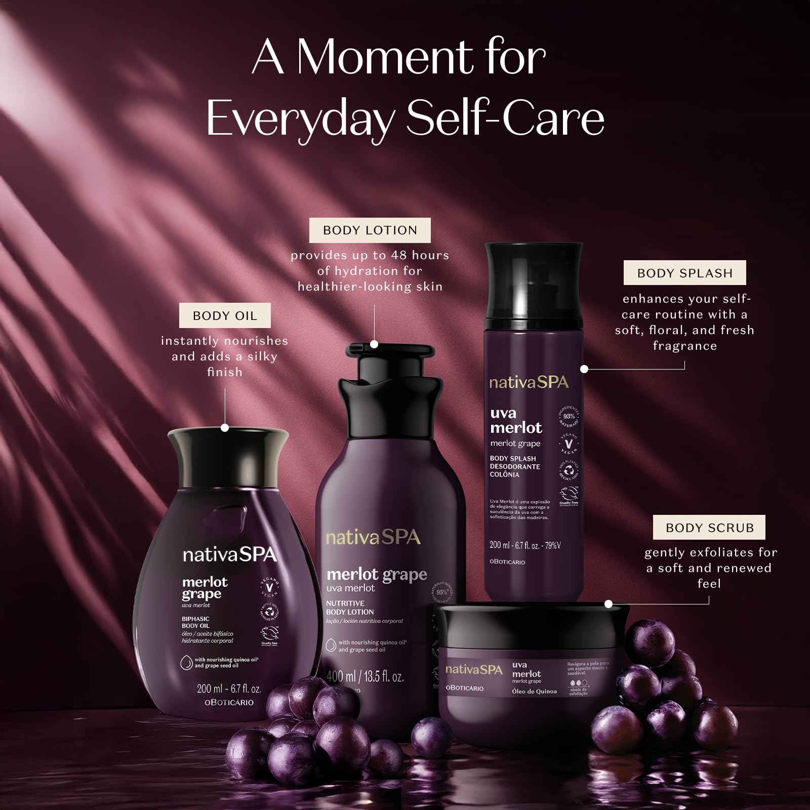 NATIVA SPA Merlot Grape lotion on bathroom shelf invites daily self-care