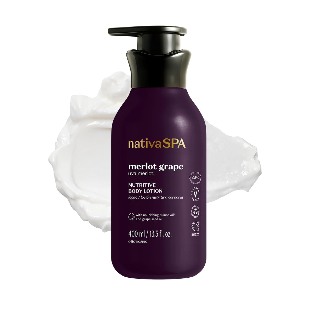 NATIVA SPA Merlot Grape lotion bottle shows deep hydration for silky skin