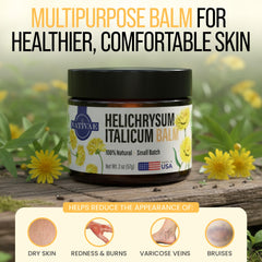 Applying Nativae Helichrysum Balm to skin for gentle soothing.