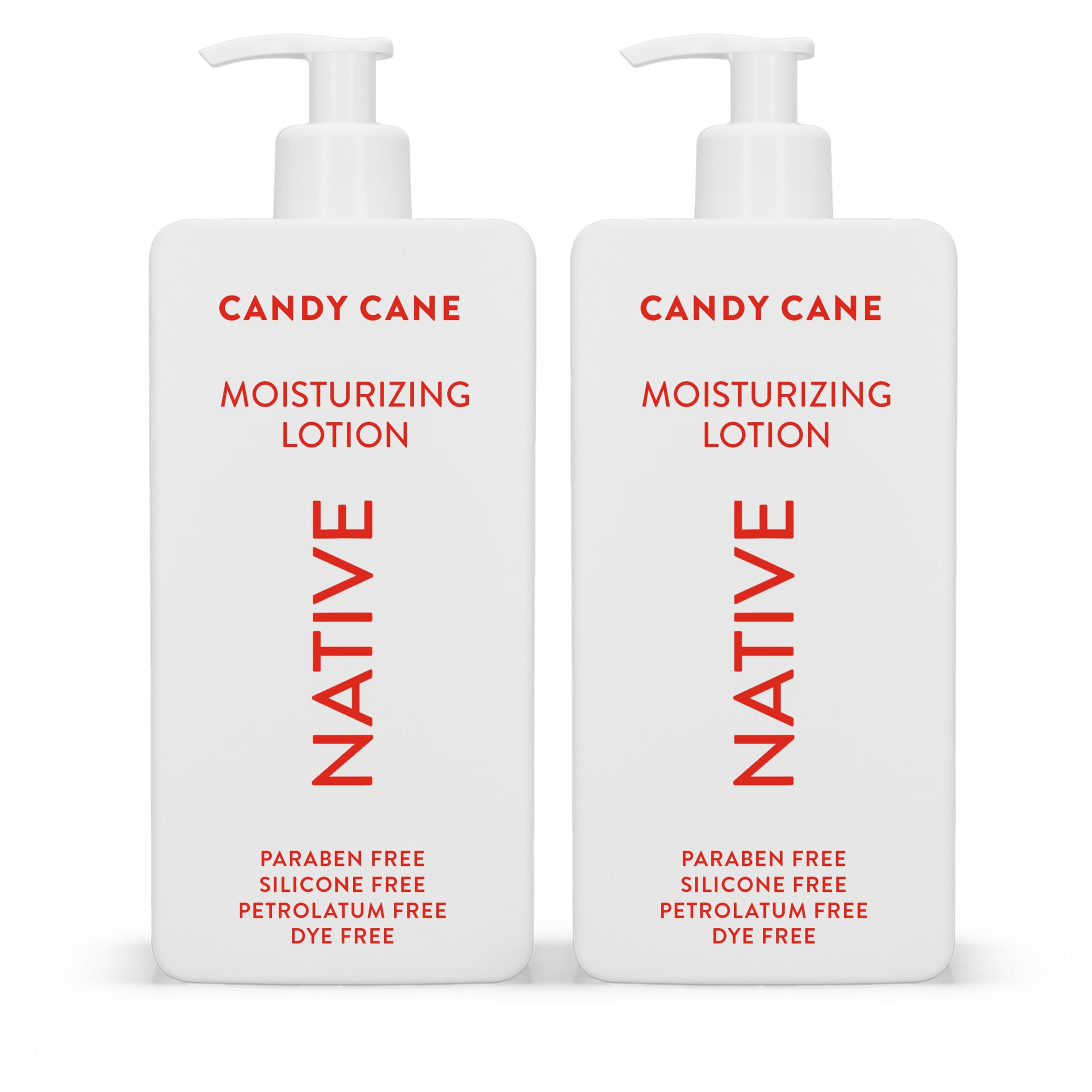 Native Candy Cane body lotion bottle showing rich hydration for dry skin.