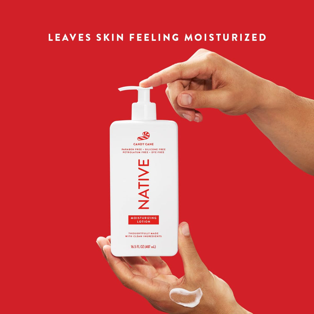 Close-up of creamy texture from Native Candy Cane lotion for smooth skin.
