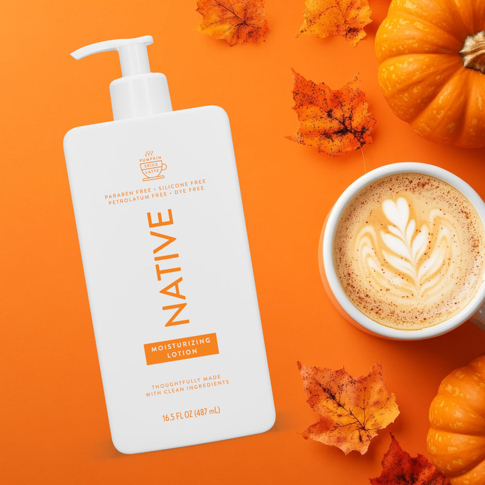 Native Body Lotion ingredients closeup highlights plant-based moisturizers for nourished skin.