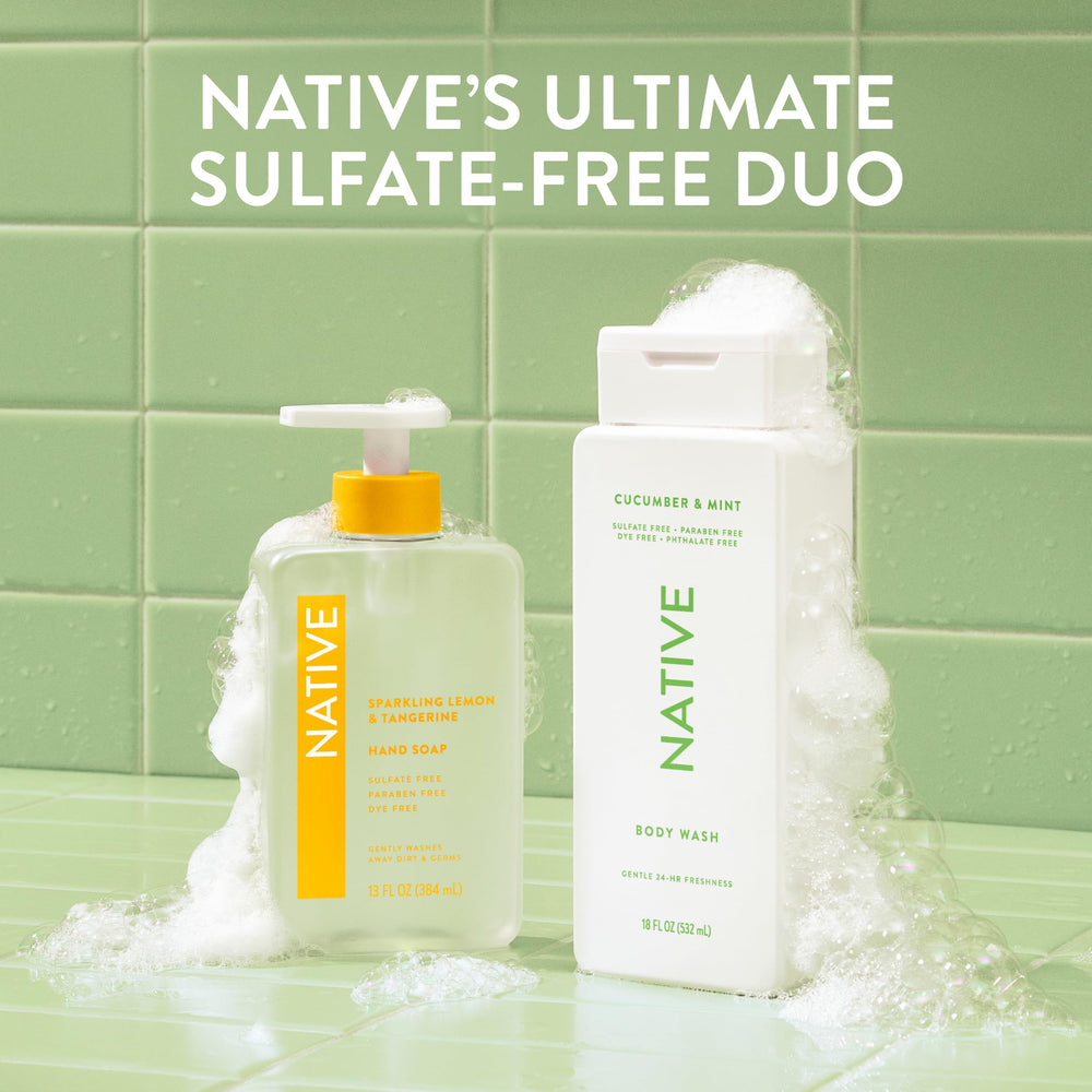 Native Body Wash cucumber mint bathroom shelf glow hints at hydration and freshness