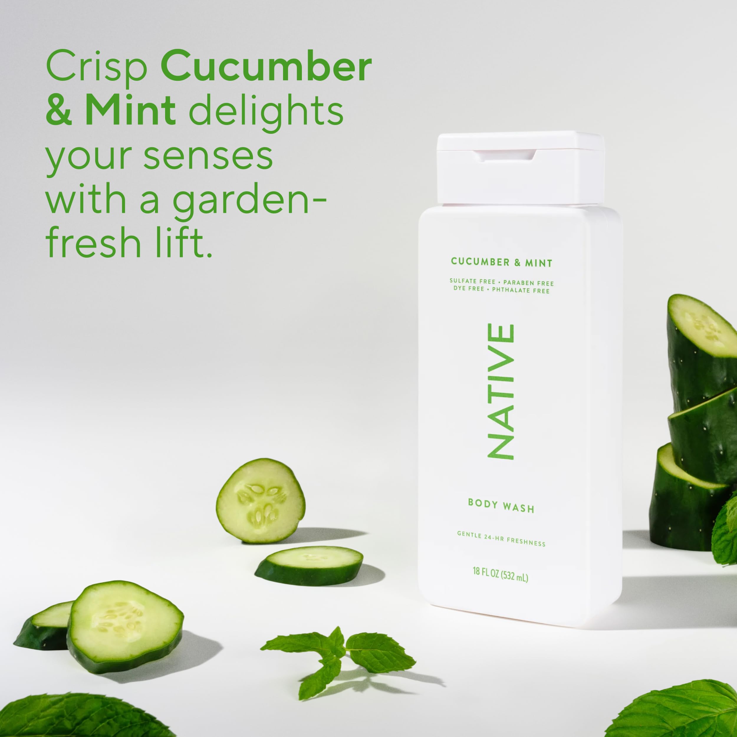 Native Body Wash cucumber mint foam massage highlights soothing texture