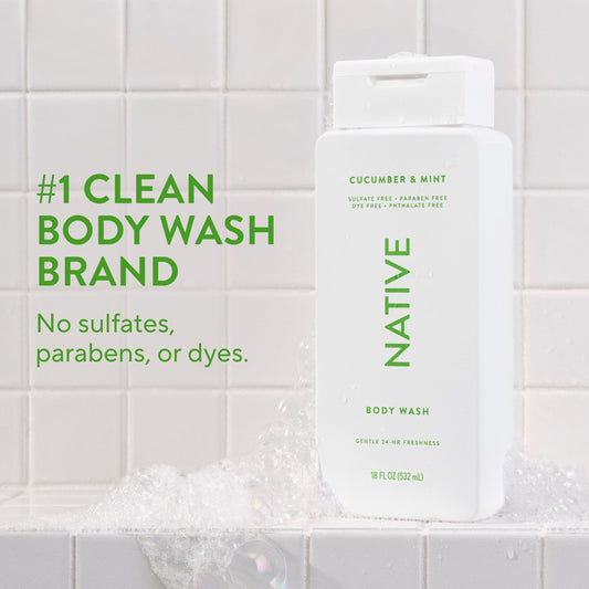Native Body Wash cucumber mint rich lather emphasizing a luxurious shower experience