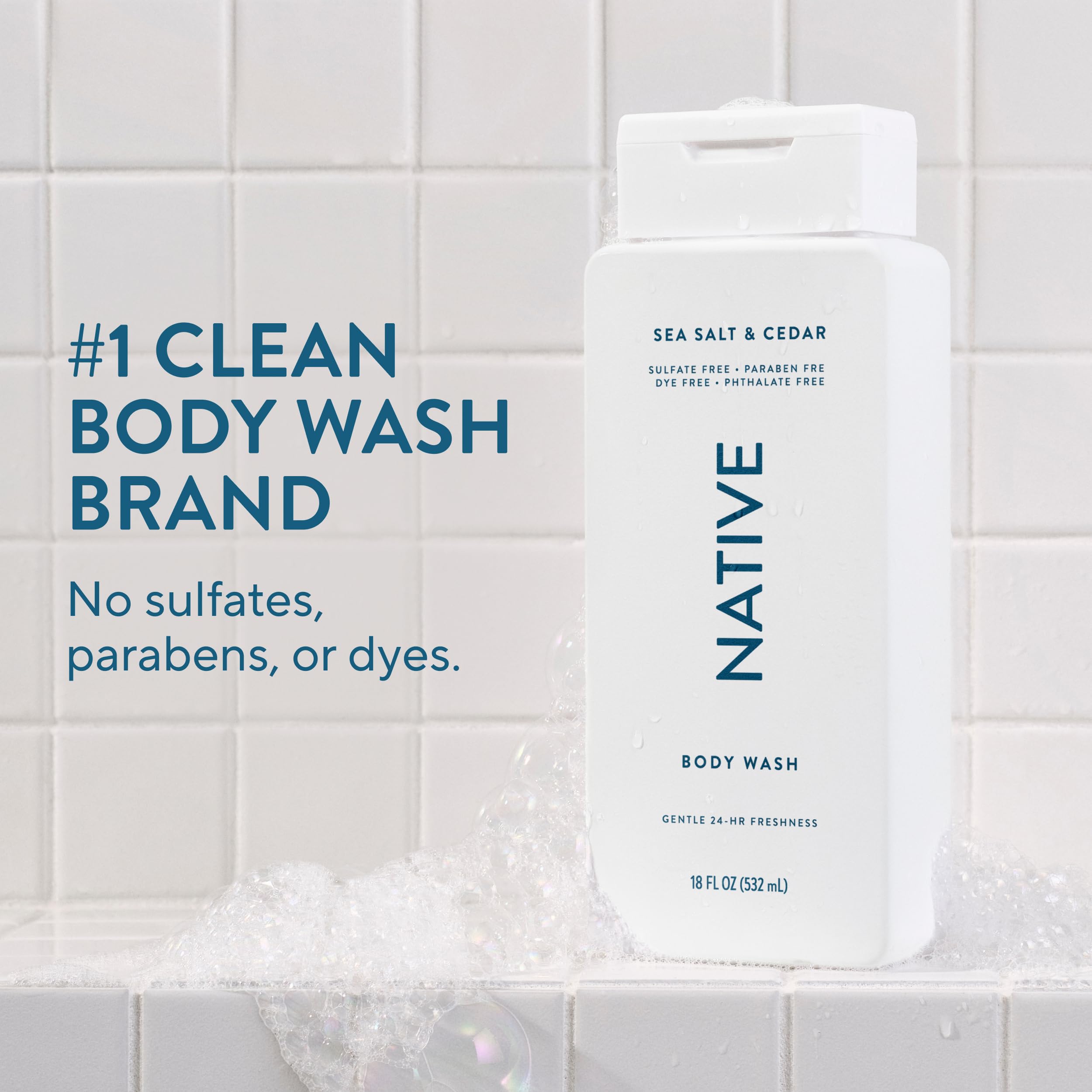 Native Body Wash creamy lather close-up for soft, nourished skin.