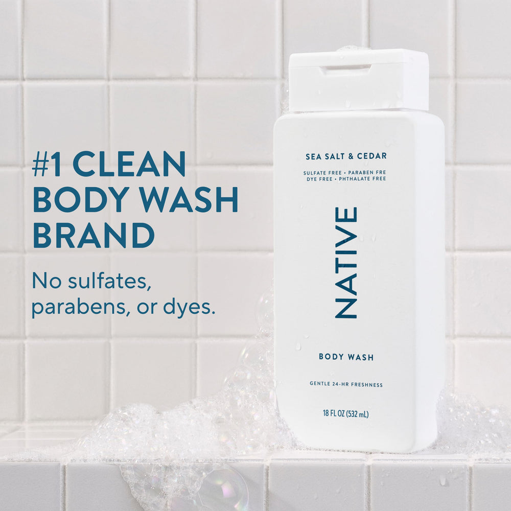 Native Body Wash creamy lather close-up for soft, nourished skin.