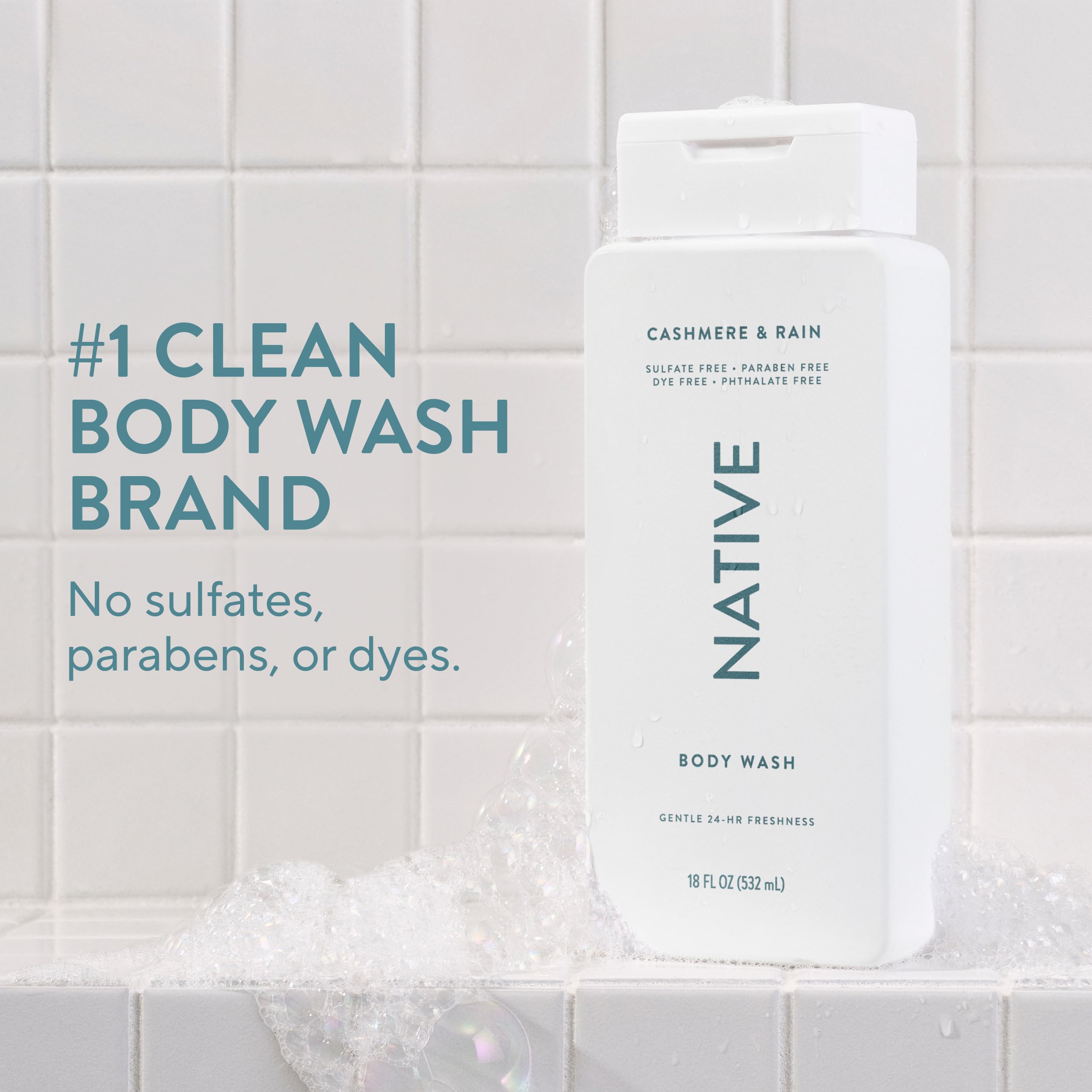 Native Body Wash rain bottle shot with refreshing mood cue