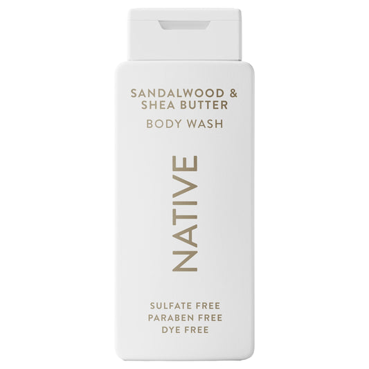 Native Body Wash sandalwood bottle pour for a refreshing, soothing shower.