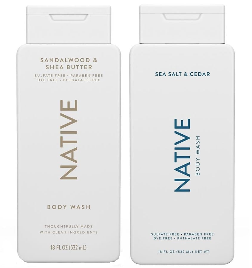 Native Body Wash Sea Salt & Cedar bottle offers an energizing morning refresh.