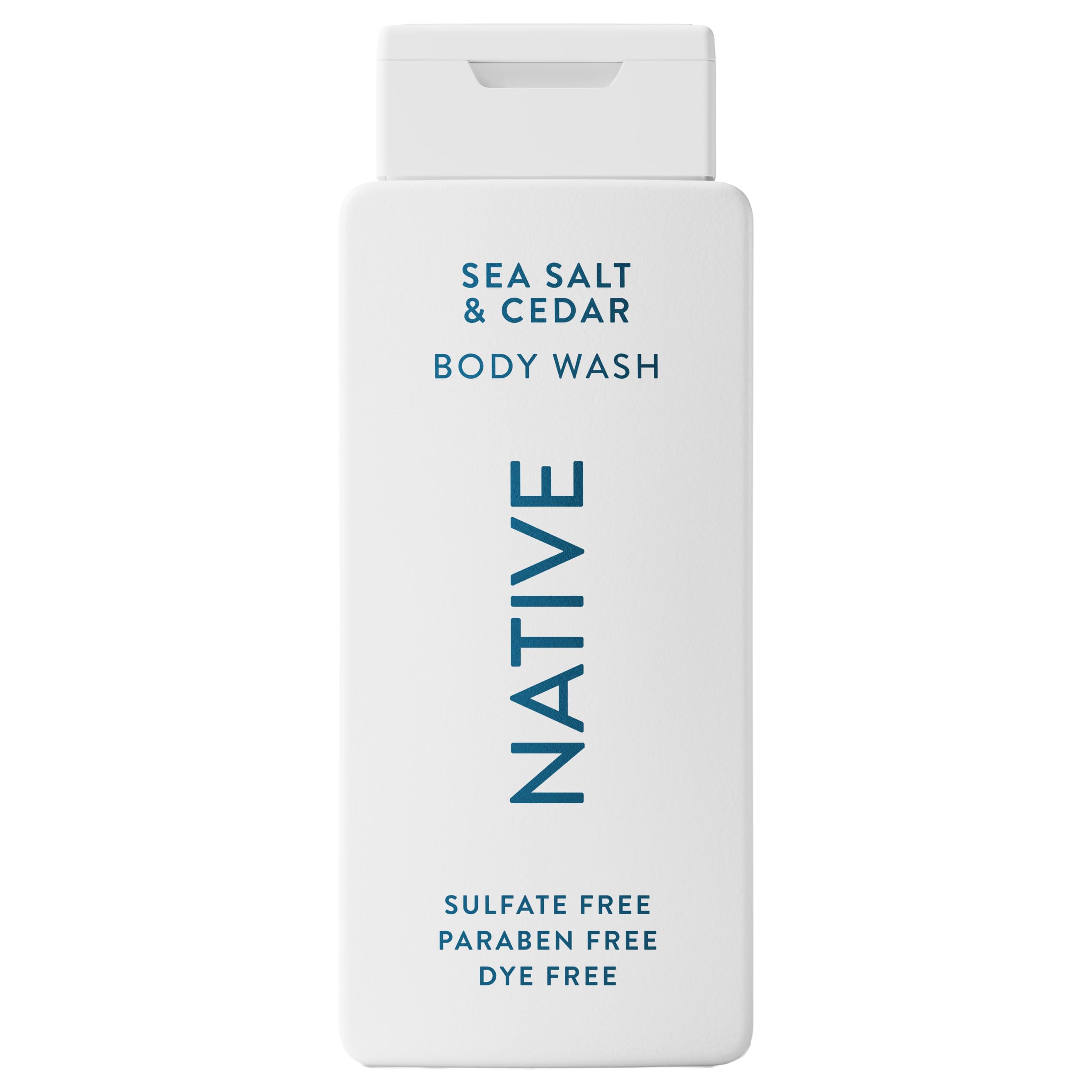 Native Body Wash sea salt cedar bottle highlighting hydrating, plant-based cleanse.