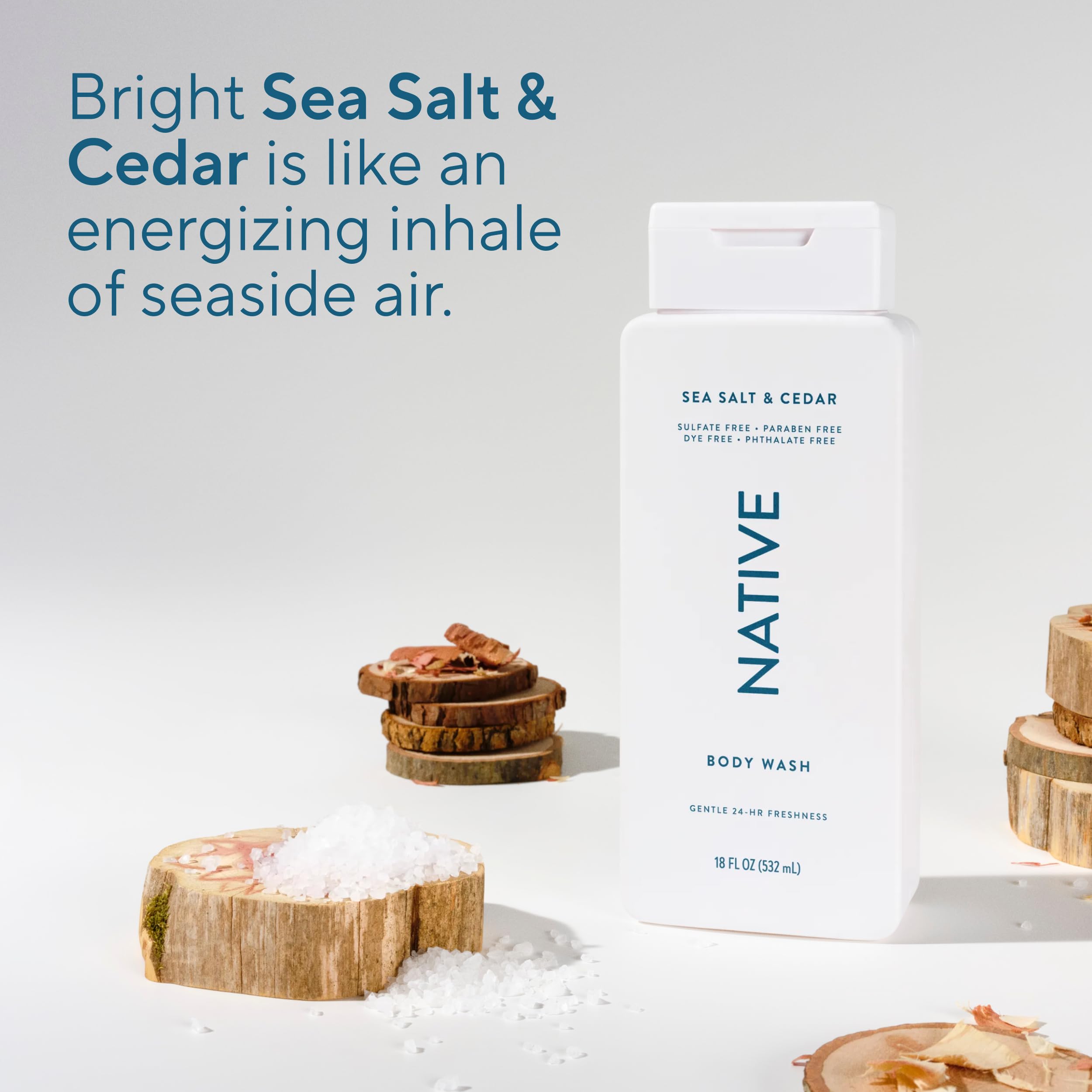 Native Body Wash sea salt cedar bottle with refreshing scent.