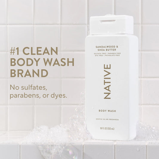 Native Body Wash shea butter cream highlighting hydrating lather.
