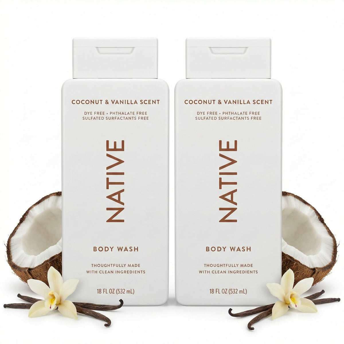 Native Coconut Vanilla body wash two-pack bottles for all skin types