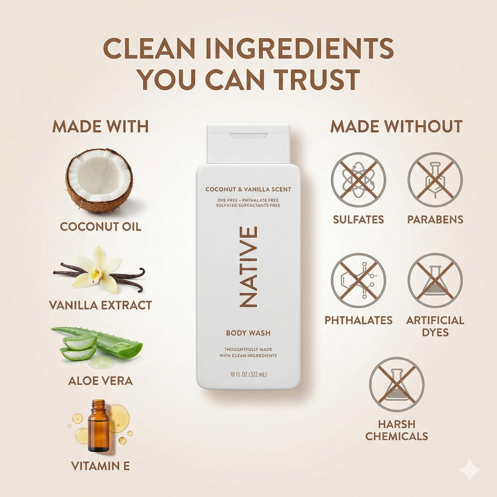 Coconut oil and vitamin E nourish skin while cleansing