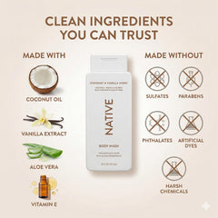 Coconut oil and vitamin E nourish skin while cleansing