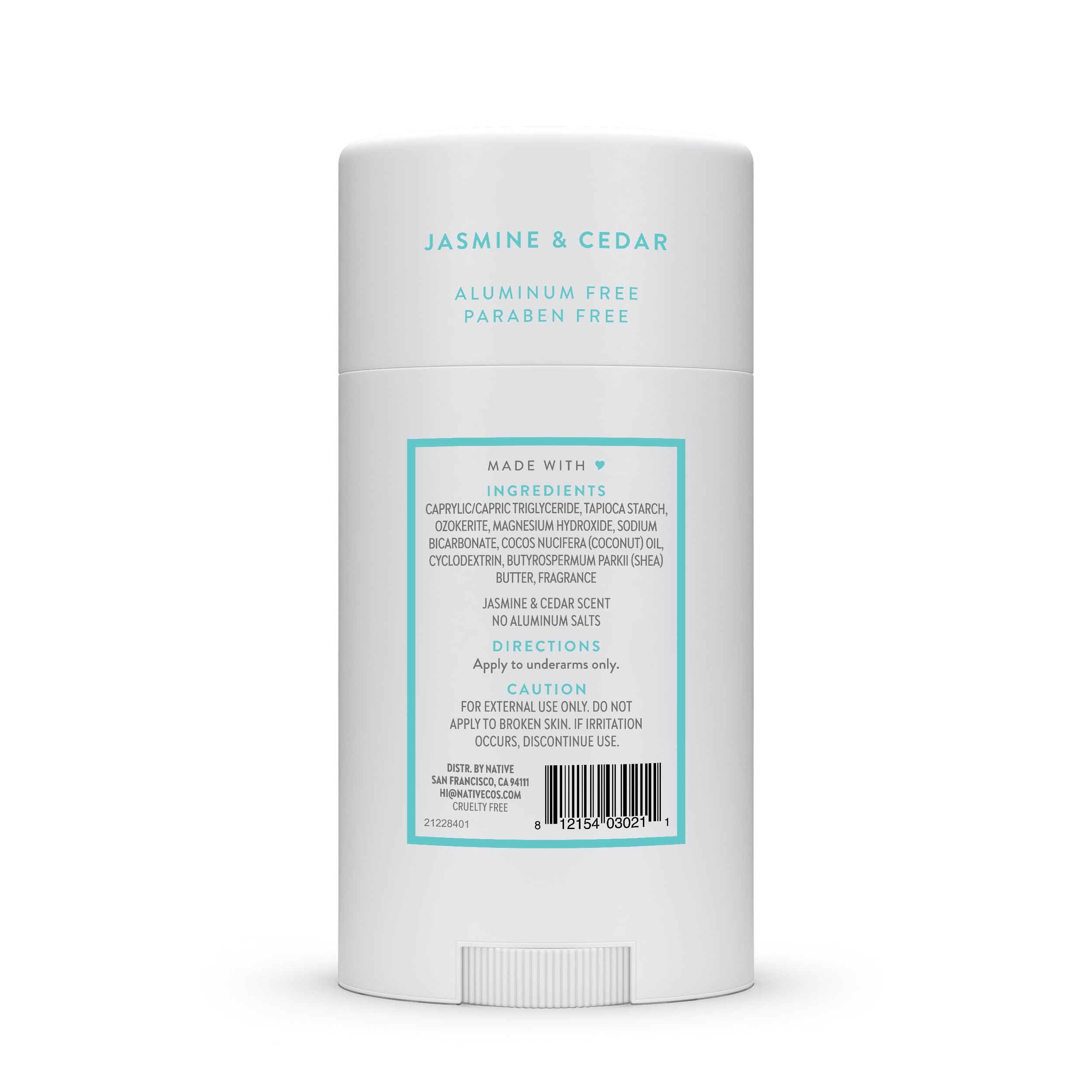 Native Jasmine & Cedar scent notes with jasmine and cedar highlights on label.