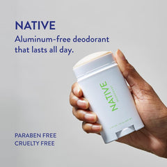 Native Deodorant ingredients featuring baking soda, coconut oil, and shea butter.